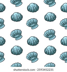 Seamless pattern shells sea ocean print design marine on white background