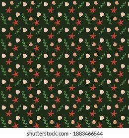 Seamless pattern with shells, starfish and branch