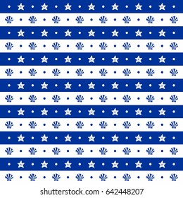 Seamless pattern with shells and starfish. Vector illustration.