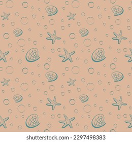 Seamless pattern with shells. Vector illustration. Sea clums seamless pattern. Tropical underwater world.