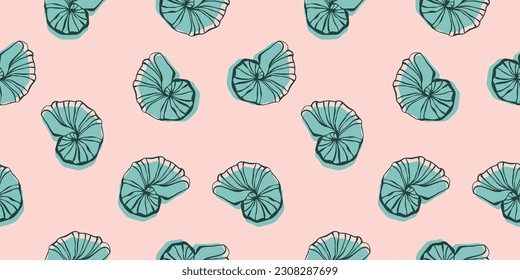 Seamless pattern with shells. Vector illustration. Sea clums seamless pattern. Tropical underwater world.