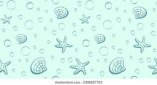 Seamless pattern with shells. Vector illustration. Sea clums seamless pattern. Tropical underwater world.