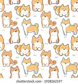 Seamless Pattern with Shiba Inu Dog Illustration Design on White Background