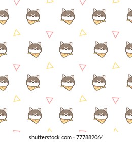 Seamless Pattern of Shiba Inu Face and Triangle Design on White Background