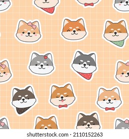 Seamless Pattern with Shiba Inu Japan Dog Cartoon