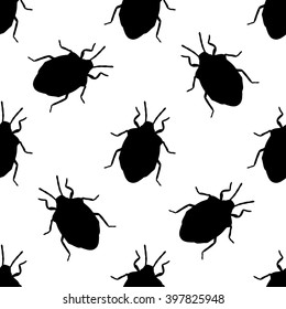 Seamless Pattern With Shield Bug. Palomena Prasina Hand-drawn Shield Stink Bug. Palomena Prasina. Vector Illustration