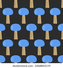 Seamless pattern with Shiitake edible mushroom repeating background. Vector illustration