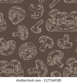 Seamless pattern with shiitake: mushroom and a bit of shiitake. Mushroom. Vector hand drawn illustration