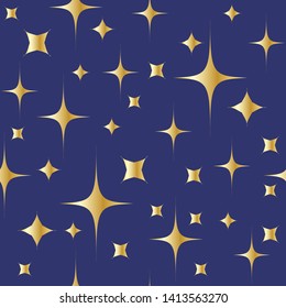 Seamless pattern with shining gold stars on night sky background. Christmas or new year background. Vector EPS10. Clipping mask applied