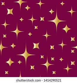 Seamless pattern with shining gold stars on red background. Christmas or new year background. Vector EPS10. Clipping mask applied