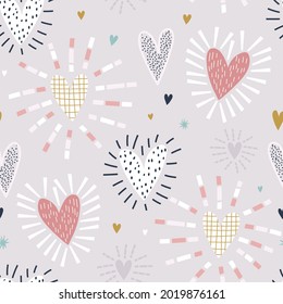 Seamless pattern with shining hearts. Creative love texture. Vector illustration