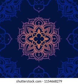 seamless pattern with shining madala ornament, orient or medieval style, vector illustration