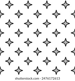 Seamless Pattern Shining Stars Black On White Background