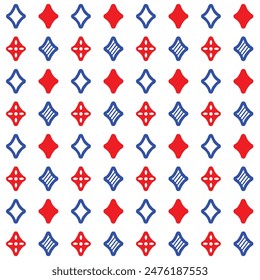 Seamless Pattern Shining Stars Blue and Red On White Background