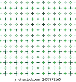 Seamless Pattern Shining Stars Green On White Background, Christmas Theme