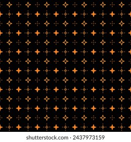 Seamless Pattern Shining Stars Orange On Black Background