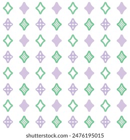 Seamless Pattern Shining Stars Purple and Green On White Background