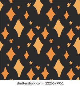 Seamless pattern with shining stars, sparkles on a dark background. Unique print in boh style. Ideal for fabric template, cover, wrapper or postcard.