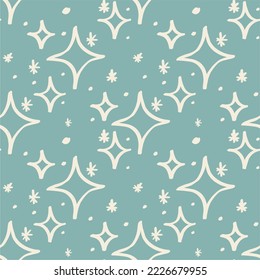 Seamless pattern with shining stars, sparkles. Unique print in boh style. Ideal for fabric template, cover, wrapper or postcard.