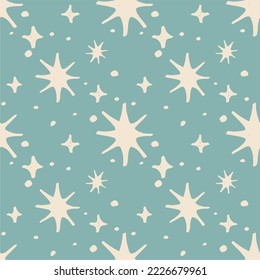 Seamless pattern with shining stars, sparkles. Unique print in boh style. Ideal for fabric template, cover, wrapper or postcard.