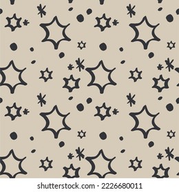 Seamless pattern with shining stars, sparkles. Unique print in boh style. Ideal for fabric template, cover, wrapper or postcard.