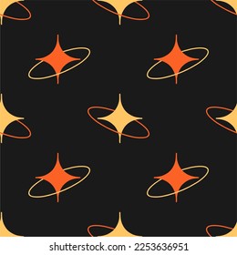 Seamless pattern with shining stars, sparkles on a dark background. Unique print in boh style. Ideal for fabric template, cover, wrapper or postcard.