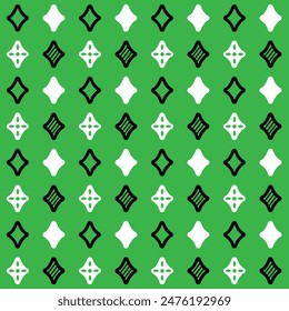 Seamless Pattern Shining Stars White And Black On Green Background