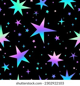 Seamless pattern of shiny bright stars on a black background