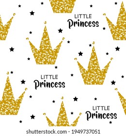 Patrón sin foco con coronas brillantes para princesas pequeñas. Papel pintado y textura de ropa en la habitación de los niños.