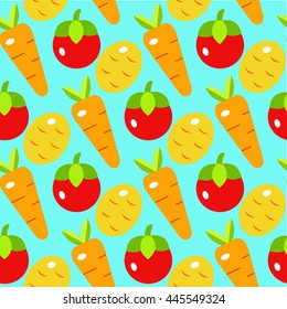 Seamless pattern of shiny fresh vegetables in a flat style