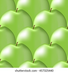 Seamless pattern of shiny green apples laid in rows. Vector design for paper & textile prints, wall murals, kitchen panels, laminate & glass splashbacks & worktop upstands.