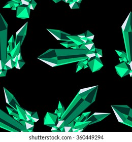 Seamless pattern with shiny  green emeralds