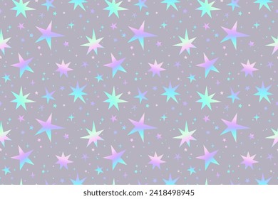 Seamless pattern of shiny holographic stars 