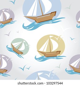 Seamless pattern with ship