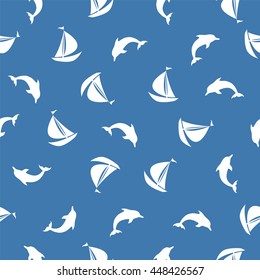 Seamless pattern - ship and dolphin