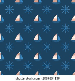 Seamless pattern with ship and steering wheels vector illustration.