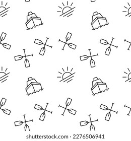 Seamless pattern of ship, sunrise, paddles. Suitable for shops, web sites and applications, media, backgrounds