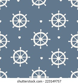 seamless pattern. ship wheel with heart