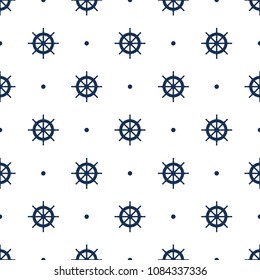 Seamless pattern Ship wheel on polka dot white background.printing wallpaper.vector illustration