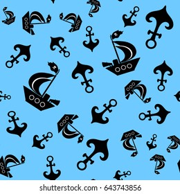 seamless pattern, ships and anchors