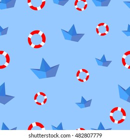Seamless pattern with ships and buoys. Vector illustration - EPS 8.