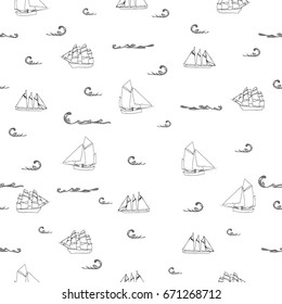 Seamless pattern with ships & waves