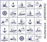Seamless pattern of ships working in the harbor,
