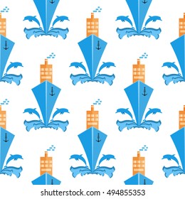 Seamless pattern with ships.Cruise liner in the sea.