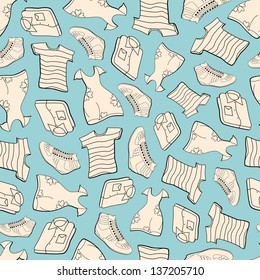 Seamless pattern of shirts, T-shirts, shoes and dresses
