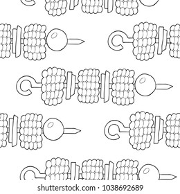 Seamless pattern of shish kebab from corn. Made in the style of a sketch. Vector illustration.