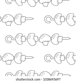 Seamless pattern of shish kebab from mushrooms. Made in the style of a sketch. Vector illustration.