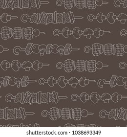 Seamless pattern of shish kebabs.  Made in the style of a sketch. Vector illustration.