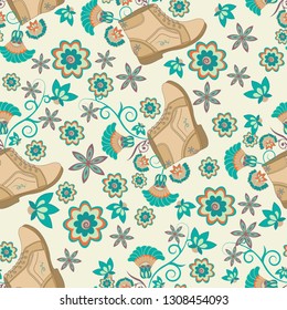 seamless pattern with shoes and flowers