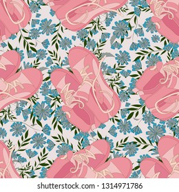 seamless pattern with shoes and flowers